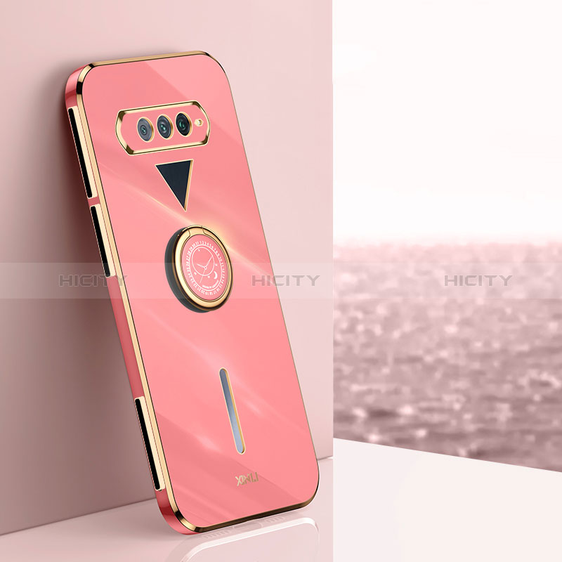 Funda Silicona Carcasa Ultrafina Goma con Magnetico Anillo de dedo Soporte XL1 para Xiaomi Black Shark 4S Pro 5G Rosa Roja