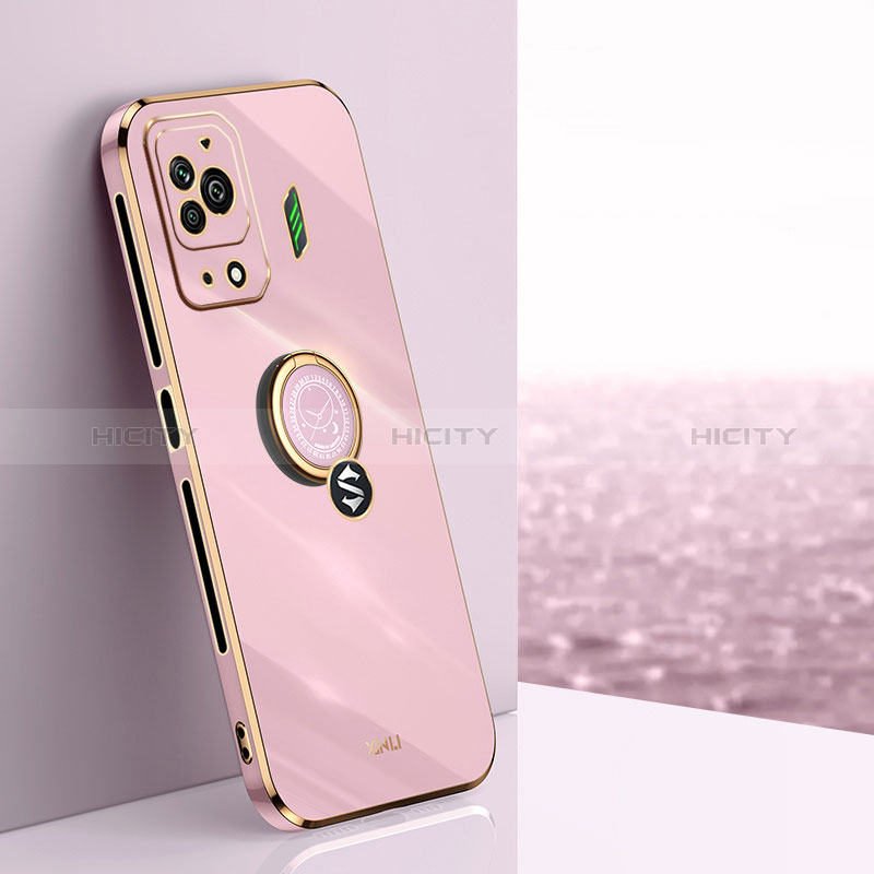 Funda Silicona Carcasa Ultrafina Goma con Magnetico Anillo de dedo Soporte XL1 para Xiaomi Black Shark 5 Pro 5G Rosa