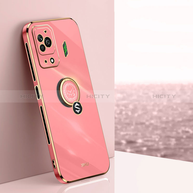 Funda Silicona Carcasa Ultrafina Goma con Magnetico Anillo de dedo Soporte XL1 para Xiaomi Black Shark 5 Pro 5G Rosa Roja