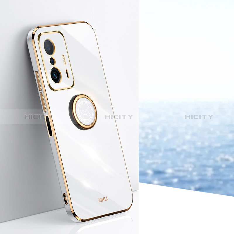 Funda Silicona Carcasa Ultrafina Goma con Magnetico Anillo de dedo Soporte XL1 para Xiaomi Mi 11T 5G Blanco