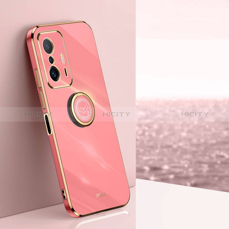 Funda Silicona Carcasa Ultrafina Goma con Magnetico Anillo de dedo Soporte XL1 para Xiaomi Mi 11T 5G Rosa Roja