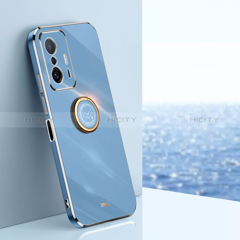 Funda Silicona Carcasa Ultrafina Goma con Magnetico Anillo de dedo Soporte XL1 para Xiaomi Mi 11T Pro 5G Azul