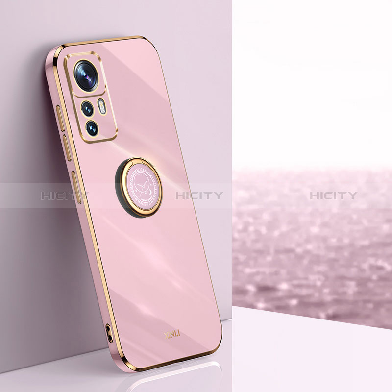 Funda Silicona Carcasa Ultrafina Goma con Magnetico Anillo de dedo Soporte XL1 para Xiaomi Mi 12T 5G Rosa