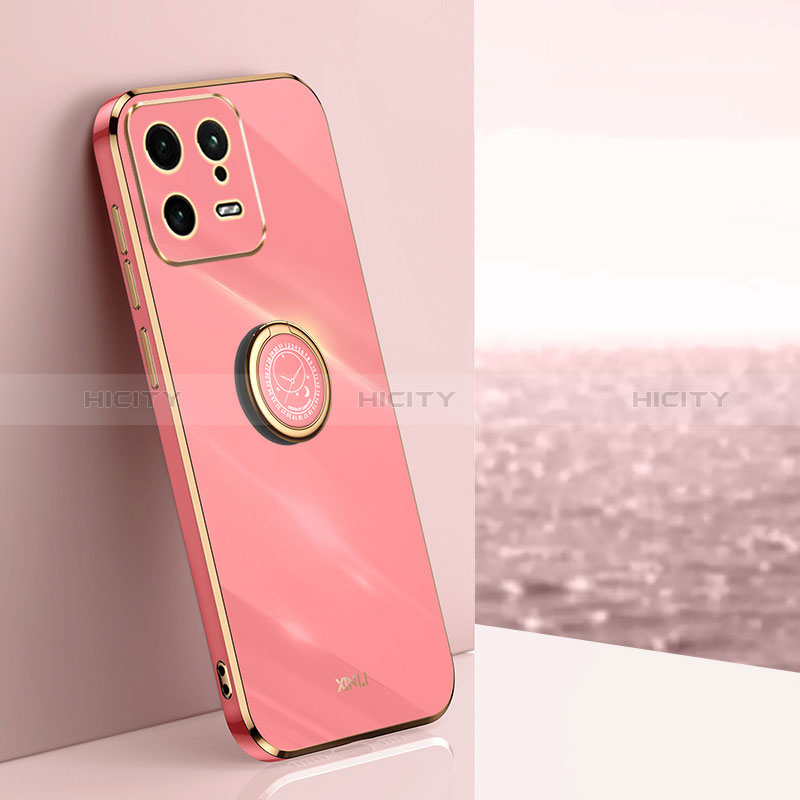 Funda Silicona Carcasa Ultrafina Goma con Magnetico Anillo de dedo Soporte XL1 para Xiaomi Mi 13 5G Rosa Roja