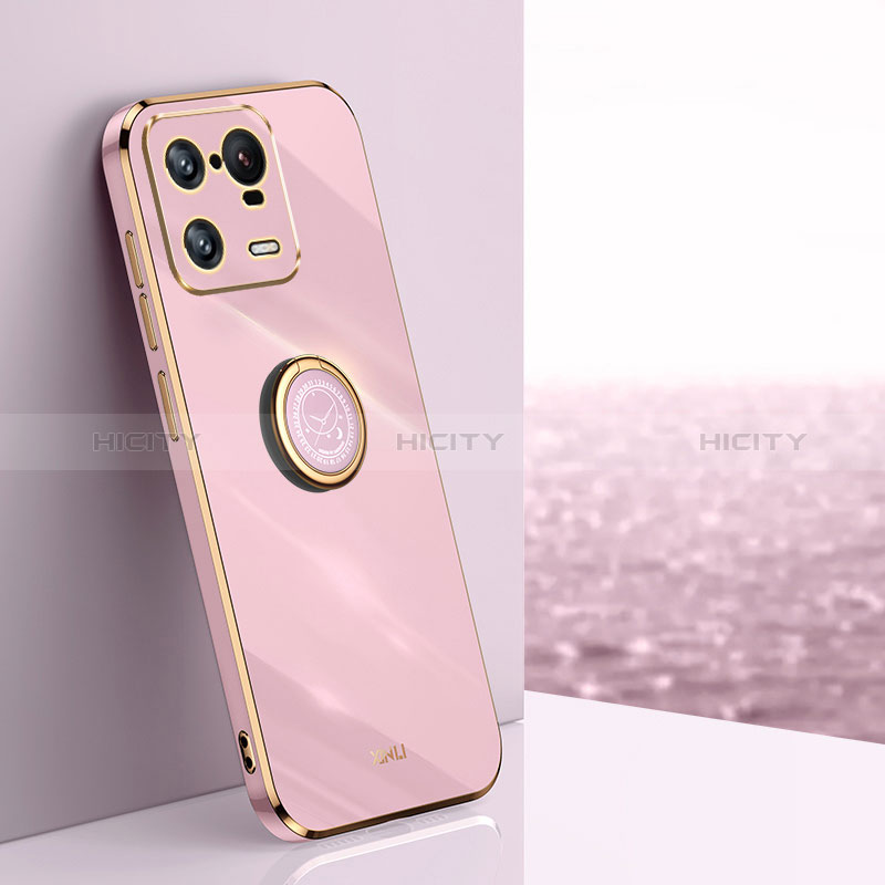 Funda Silicona Carcasa Ultrafina Goma con Magnetico Anillo de dedo Soporte XL1 para Xiaomi Mi 13 Pro 5G Rosa