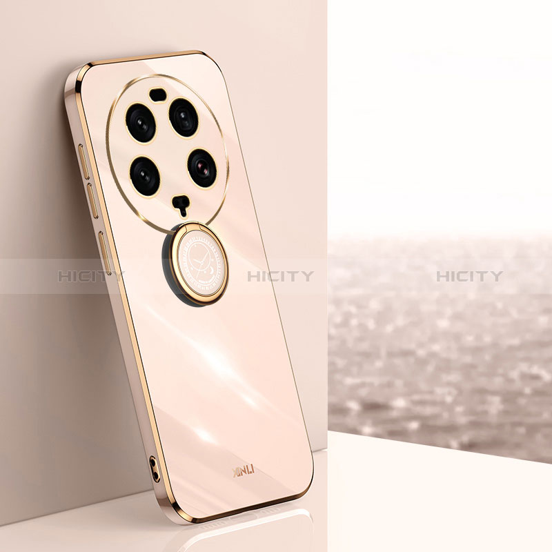 Funda Silicona Carcasa Ultrafina Goma con Magnetico Anillo de dedo Soporte XL1 para Xiaomi Mi 13 Ultra 5G Oro Rosa