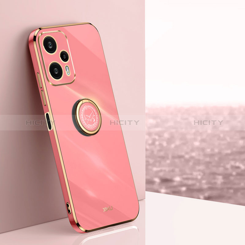 Funda Silicona Carcasa Ultrafina Goma con Magnetico Anillo de dedo Soporte XL1 para Xiaomi Poco F5 5G Rosa Roja