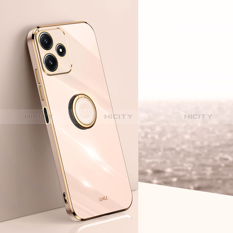 Funda Silicona Carcasa Ultrafina Goma con Magnetico Anillo de dedo Soporte XL1 para Xiaomi Poco M6 Pro 5G Oro Rosa