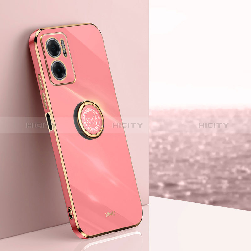 Funda Silicona Carcasa Ultrafina Goma con Magnetico Anillo de dedo Soporte XL1 para Xiaomi Redmi 10 5G Rosa Roja