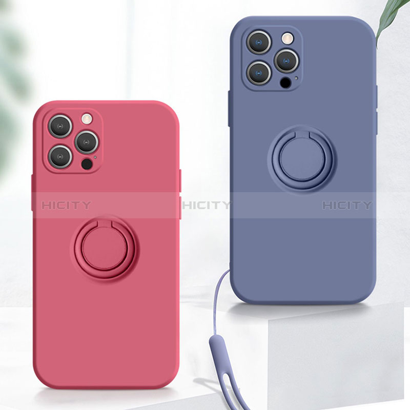 Funda Silicona Carcasa Ultrafina Goma con Magnetico Anillo de dedo Soporte YK1 para Apple iPhone 13 Pro