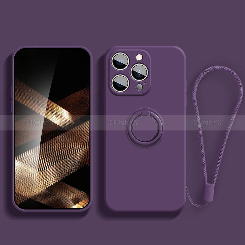 Funda Silicona Carcasa Ultrafina Goma con Magnetico Anillo de dedo Soporte YK1 para Apple iPhone 13 Pro Max Morado