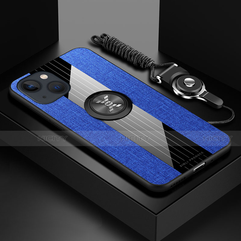 Funda Silicona Carcasa Ultrafina Goma con Magnetico Anillo de dedo Soporte Z01 para Apple iPhone 13 Mini Azul