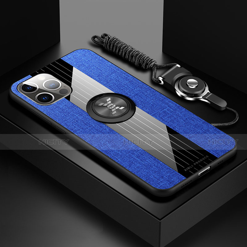 Funda Silicona Carcasa Ultrafina Goma con Magnetico Anillo de dedo Soporte Z01 para Apple iPhone 13 Pro Azul