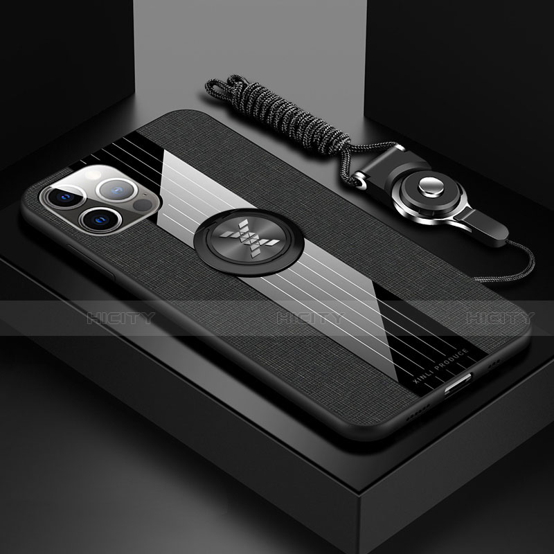 Funda Silicona Carcasa Ultrafina Goma con Magnetico Anillo de dedo Soporte Z01 para Apple iPhone 13 Pro Max Negro