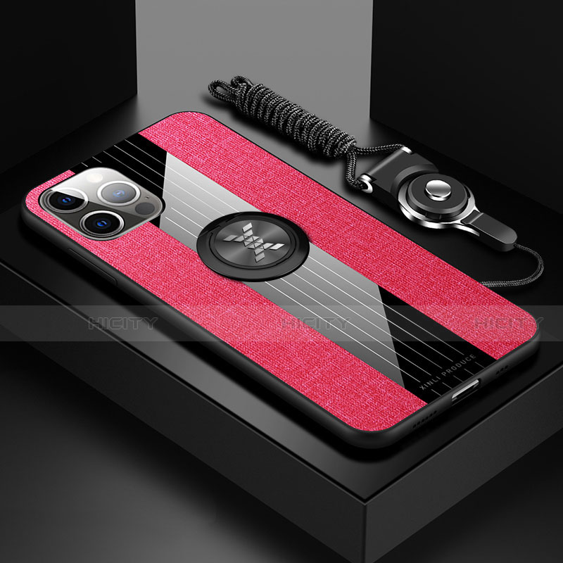 Funda Silicona Carcasa Ultrafina Goma con Magnetico Anillo de dedo Soporte Z01 para Apple iPhone 13 Pro Max Rojo