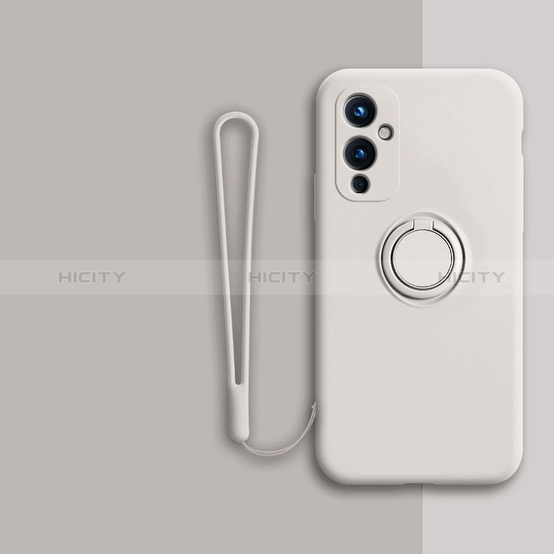 Funda Silicona Carcasa Ultrafina Goma con Magnetico Anillo de dedo Soporte Z01 para OnePlus 9 5G Blanco