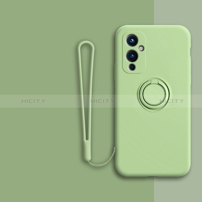 Funda Silicona Carcasa Ultrafina Goma con Magnetico Anillo de dedo Soporte Z01 para OnePlus 9 5G Menta Verde