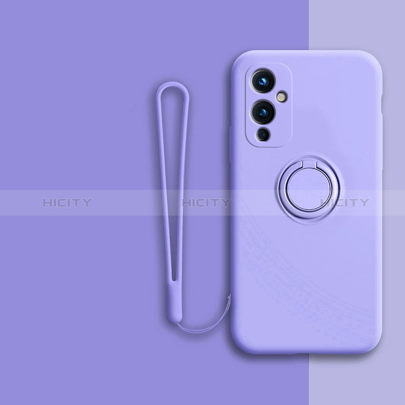 Funda Silicona Carcasa Ultrafina Goma con Magnetico Anillo de dedo Soporte Z01 para OnePlus 9 5G Purpura Claro