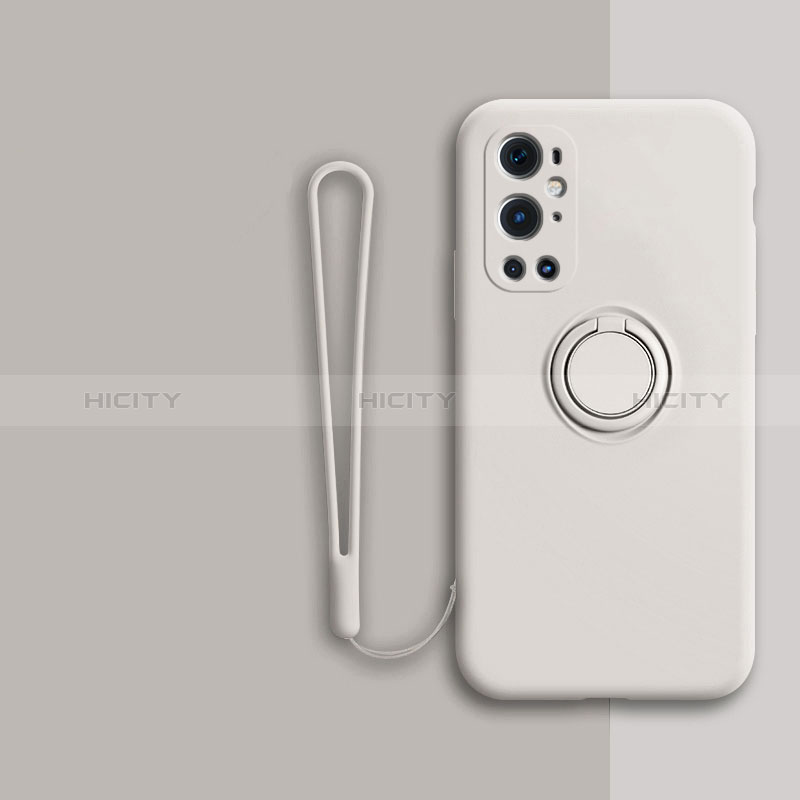 Funda Silicona Carcasa Ultrafina Goma con Magnetico Anillo de dedo Soporte Z01 para OnePlus 9 Pro 5G Blanco