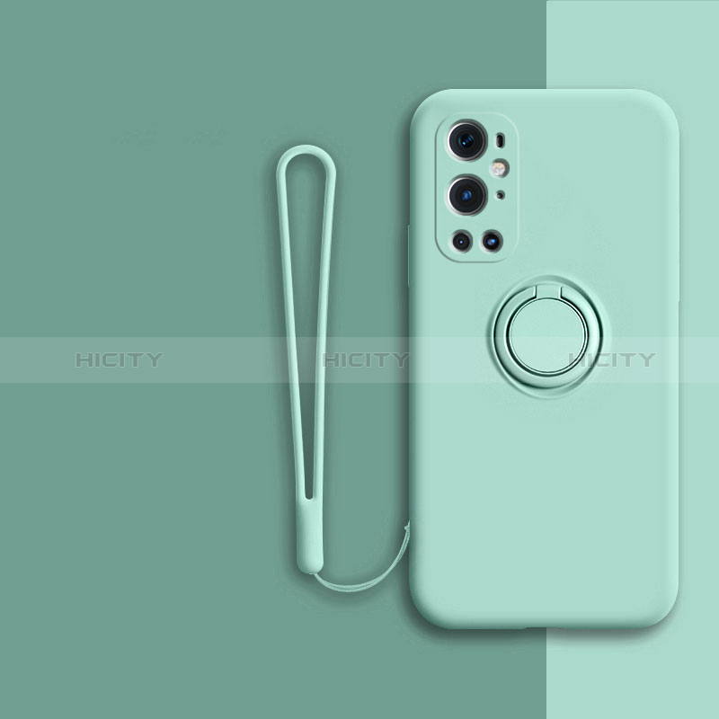 Funda Silicona Carcasa Ultrafina Goma con Magnetico Anillo de dedo Soporte Z01 para OnePlus 9 Pro 5G Menta Verde