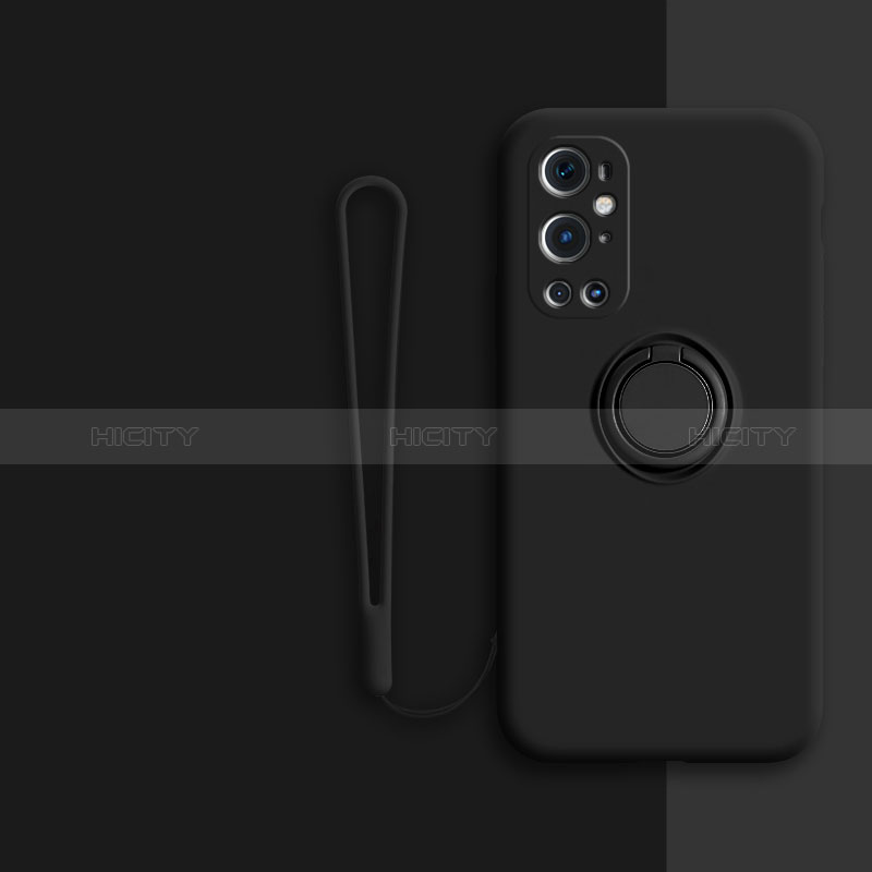 Funda Silicona Carcasa Ultrafina Goma con Magnetico Anillo de dedo Soporte Z01 para OnePlus 9 Pro 5G Negro