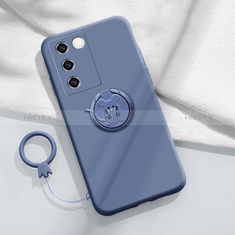 Funda Silicona Carcasa Ultrafina Goma con Magnetico Anillo de dedo Soporte Z01 para Vivo V27 5G