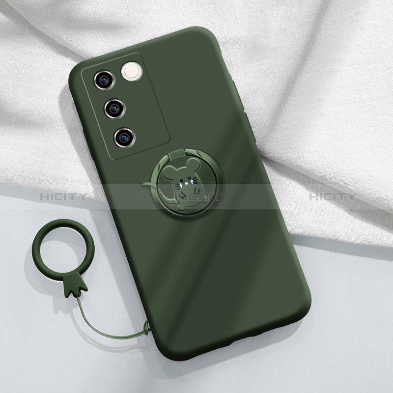 Funda Silicona Carcasa Ultrafina Goma con Magnetico Anillo de dedo Soporte Z01 para Vivo V27 5G Verde Noche