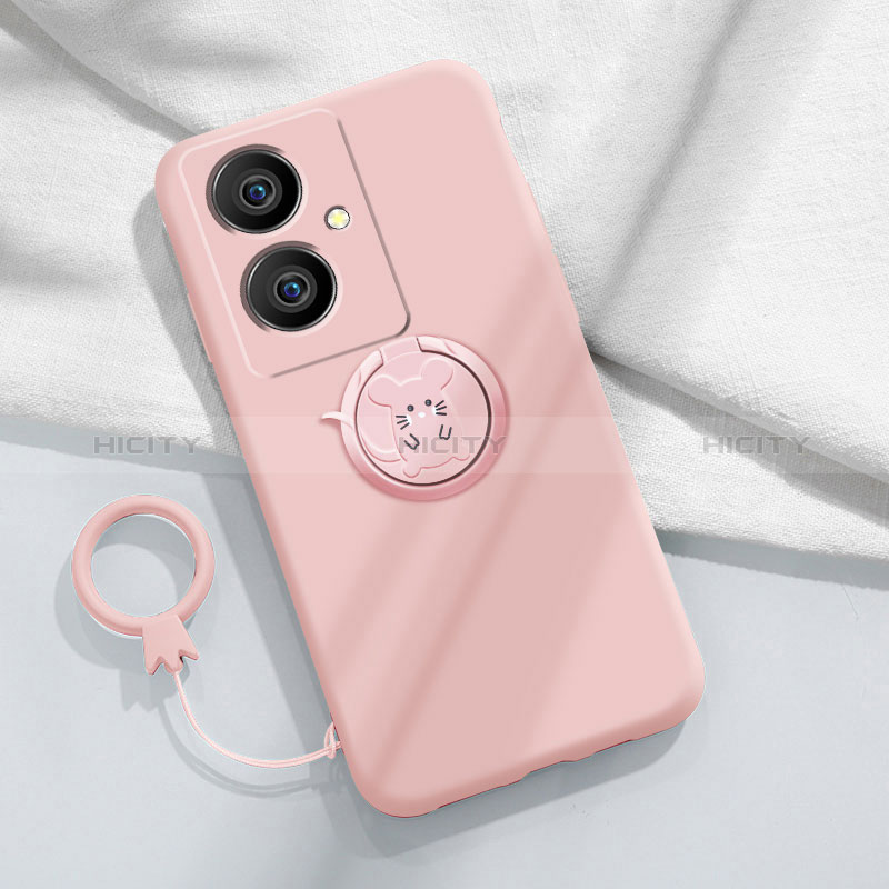 Funda Silicona Carcasa Ultrafina Goma con Magnetico Anillo de dedo Soporte Z01 para Vivo V29 Lite 5G Rosa