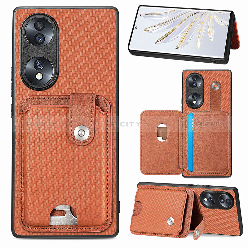 Funda Silicona Carcasa Ultrafina Goma con Magnetico S02D para Huawei Honor 70 5G Marron