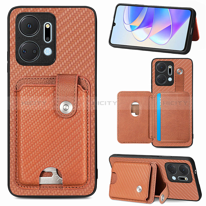 Funda Silicona Carcasa Ultrafina Goma con Magnetico S02D para Huawei Honor X7a Marron