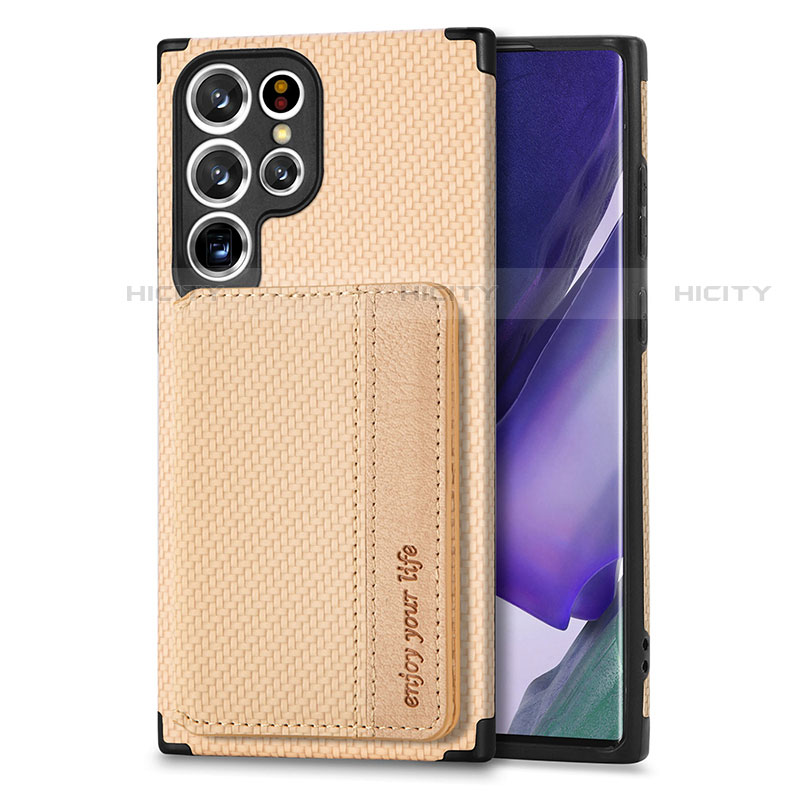 Funda Silicona Carcasa Ultrafina Goma con Magnetico S04D para Samsung Galaxy S22 Ultra 5G Oro