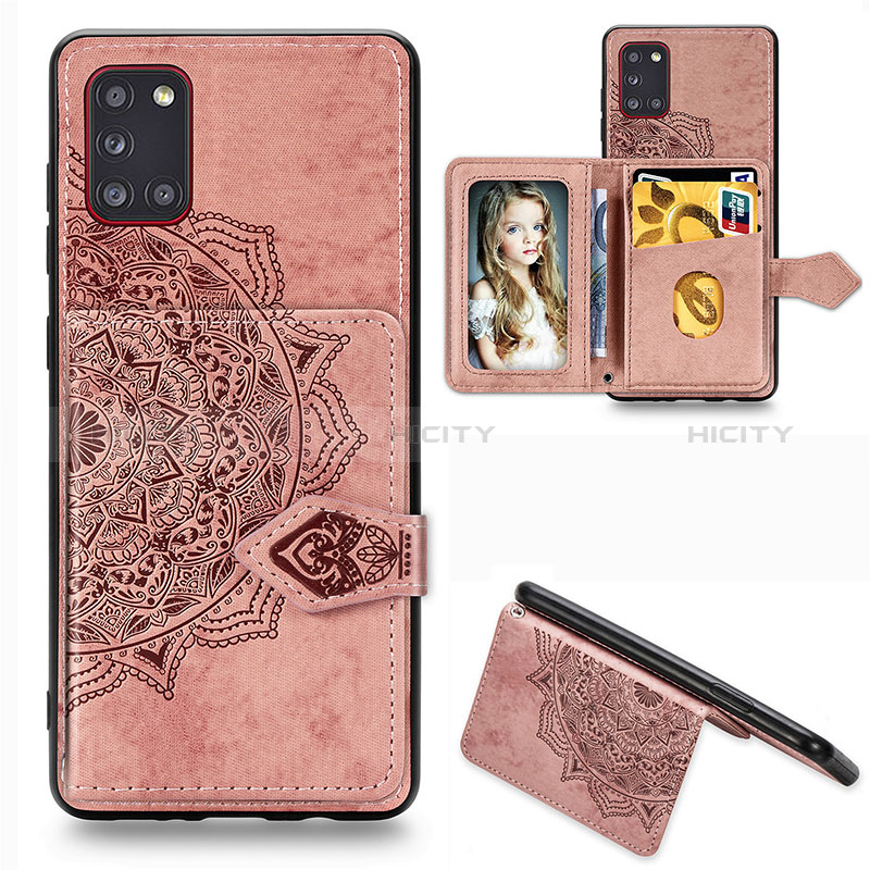 Funda Silicona Carcasa Ultrafina Goma con Magnetico S05D para Samsung Galaxy A31 Oro Rosa