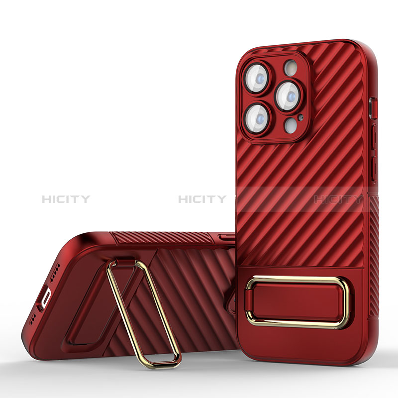 Funda Silicona Carcasa Ultrafina Goma con Soporte KC1 para Apple iPhone 14 Pro Rojo