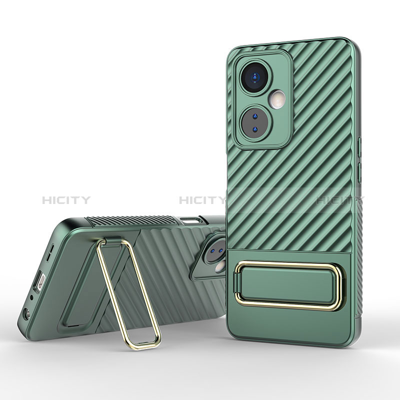 Funda Silicona Carcasa Ultrafina Goma con Soporte KC1 para OnePlus Nord CE 3 5G Verde