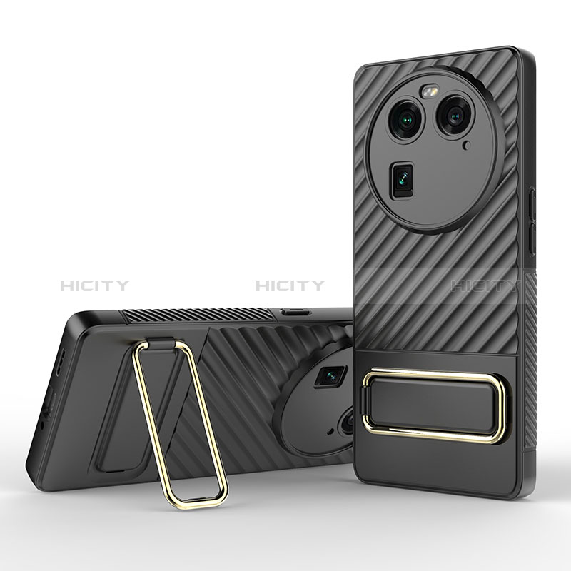 Funda Silicona Carcasa Ultrafina Goma con Soporte KC1 para Oppo Find X6 5G Negro