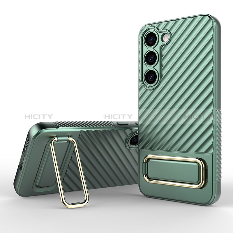 Funda Silicona Carcasa Ultrafina Goma con Soporte KC1 para Samsung Galaxy S22 5G Verde