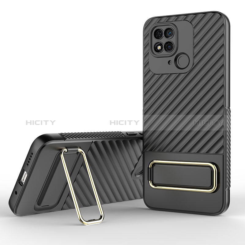 Funda Silicona Carcasa Ultrafina Goma con Soporte KC1 para Xiaomi Redmi 10 Power Negro