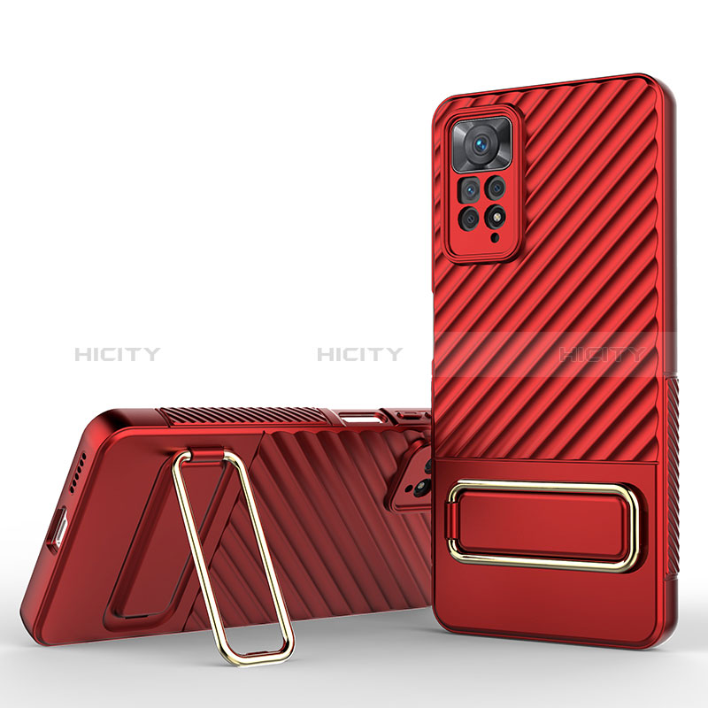 Funda Silicona Carcasa Ultrafina Goma con Soporte KC1 para Xiaomi Redmi Note 11 Pro 5G Rojo