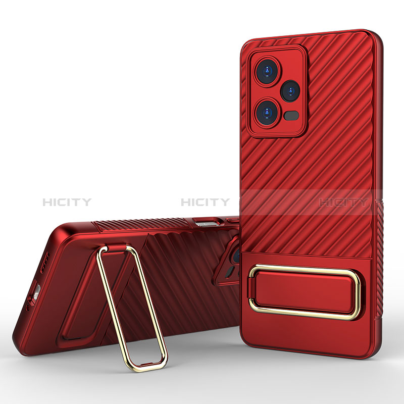 Funda Silicona Carcasa Ultrafina Goma con Soporte KC1 para Xiaomi Redmi Note 12 Pro 5G Rojo