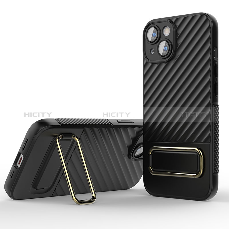 Funda Silicona Carcasa Ultrafina Goma con Soporte KC2 para Apple iPhone 14 Negro