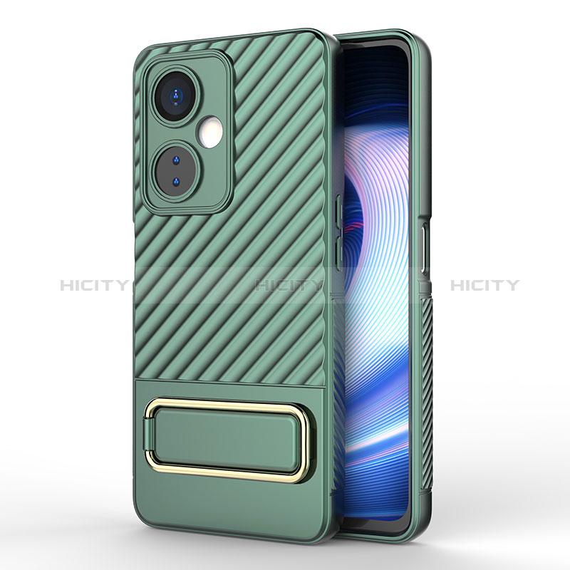 Funda Silicona Carcasa Ultrafina Goma con Soporte KC2 para OnePlus Nord CE 3 5G Verde