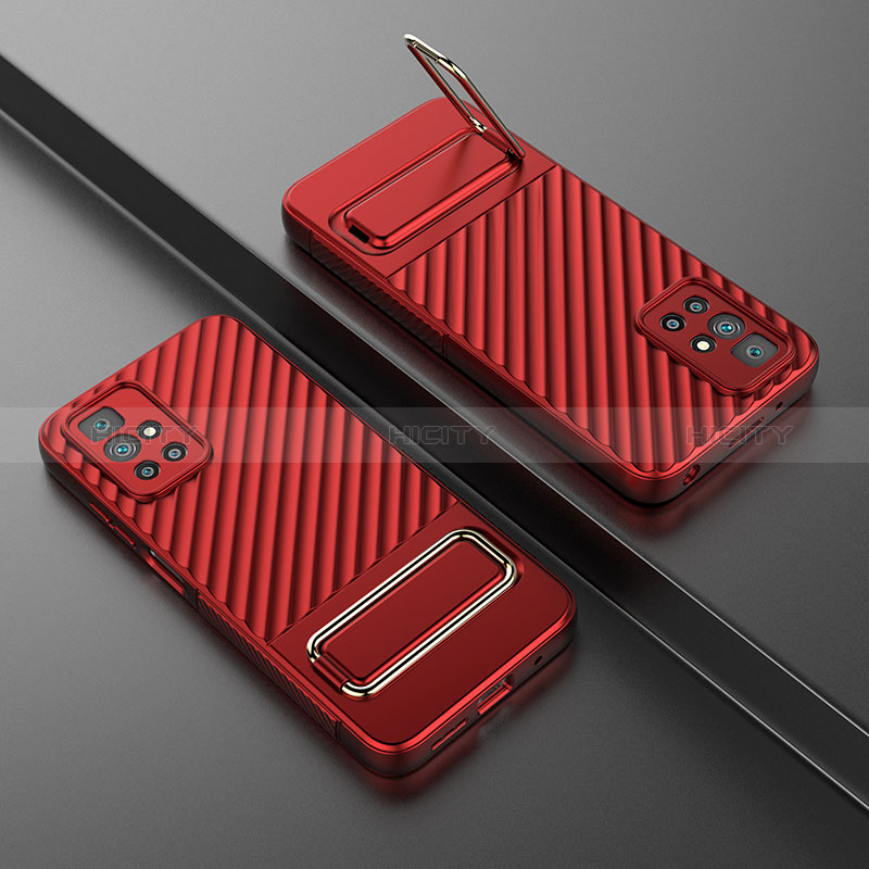 Funda Silicona Carcasa Ultrafina Goma con Soporte KC2 para Xiaomi Redmi 10 Prime Rojo