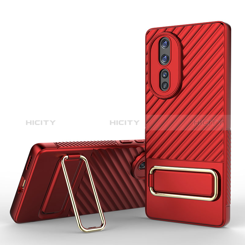 Funda Silicona Carcasa Ultrafina Goma con Soporte KC3 para Huawei Honor 80 5G Rojo