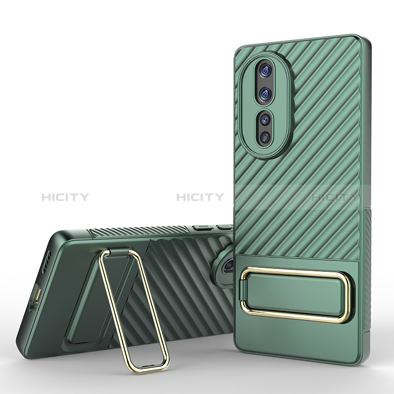 Funda Silicona Carcasa Ultrafina Goma con Soporte KC3 para Huawei Honor 80 5G Verde