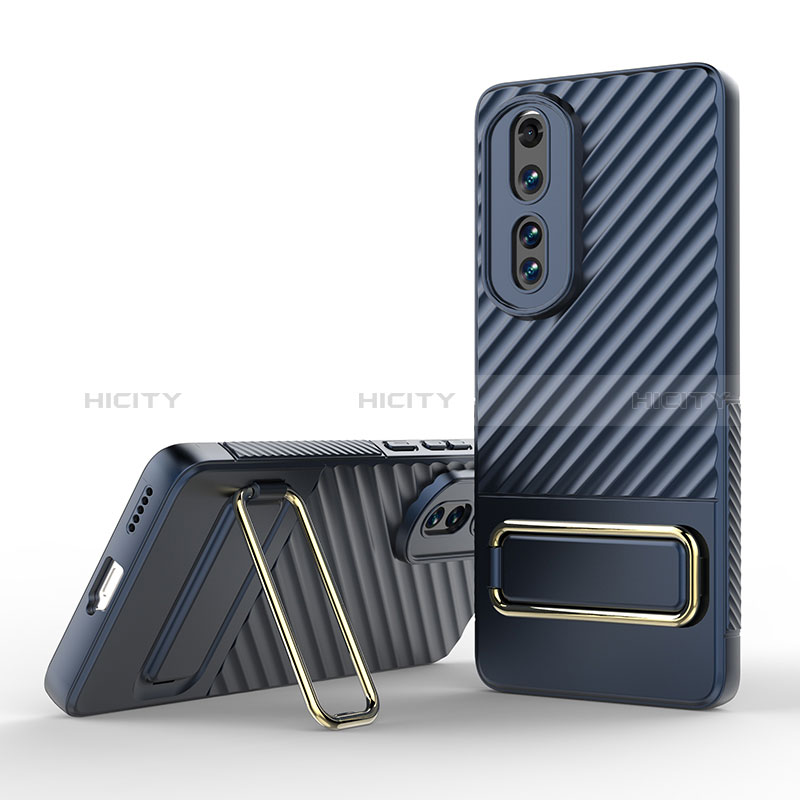 Funda Silicona Carcasa Ultrafina Goma con Soporte KC3 para Huawei Honor 80 Pro 5G Azul