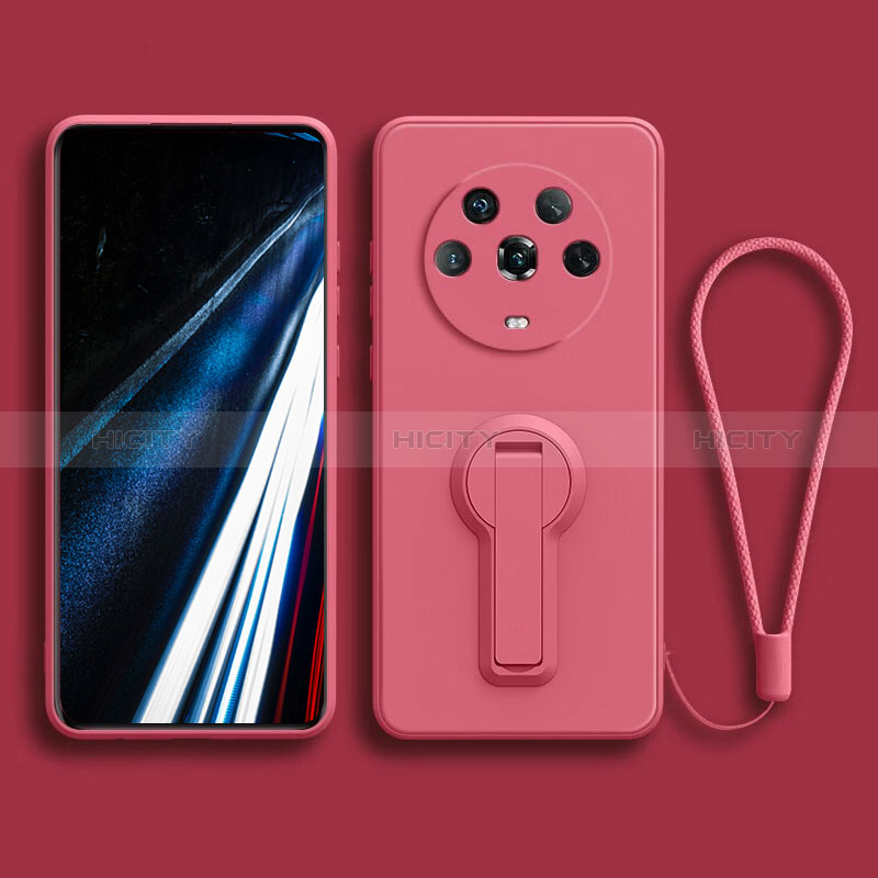 Funda Silicona Carcasa Ultrafina Goma con Soporte para Huawei Honor Magic4 5G Rosa Roja