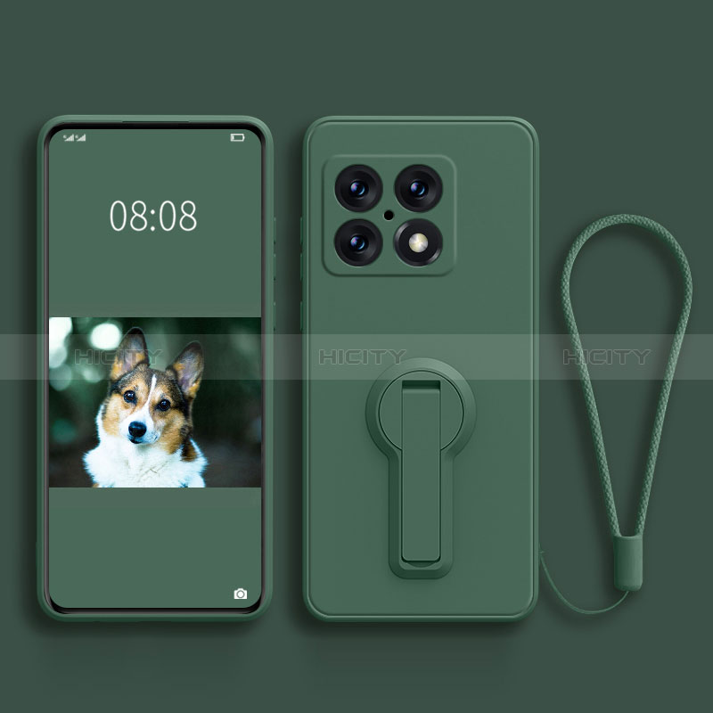 Funda Silicona Carcasa Ultrafina Goma con Soporte para OnePlus 10 Pro 5G Verde Noche