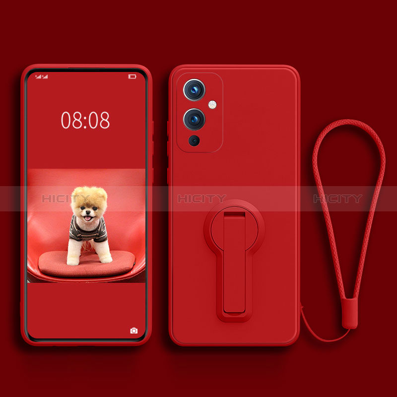 Funda Silicona Carcasa Ultrafina Goma con Soporte para OnePlus 9 5G Rojo