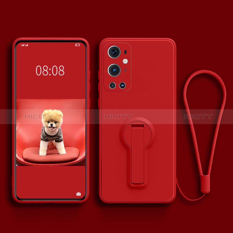 Funda Silicona Carcasa Ultrafina Goma con Soporte para OnePlus 9 Pro 5G Rojo