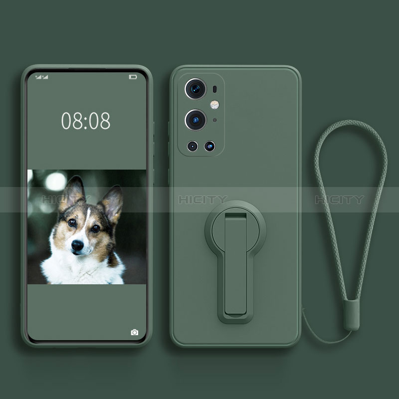 Funda Silicona Carcasa Ultrafina Goma con Soporte para OnePlus 9 Pro 5G Verde Noche